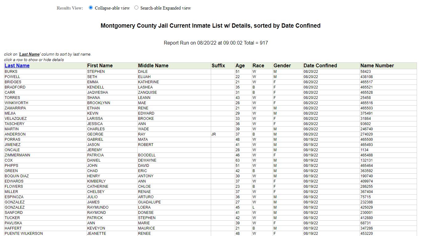 Jail Roster - Montgomery County, Texas